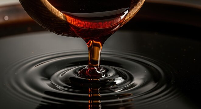 Pouring Dark Soy Sauce or Vinegar Creating Ripples