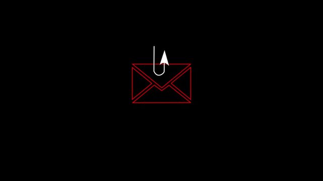 Smishing attack, sms spam phishing from scammer, concept. Red envelope with hook icon in criminal hacker hand who use mobile smart phone cyberattack sending. Motion graphics of mail concept