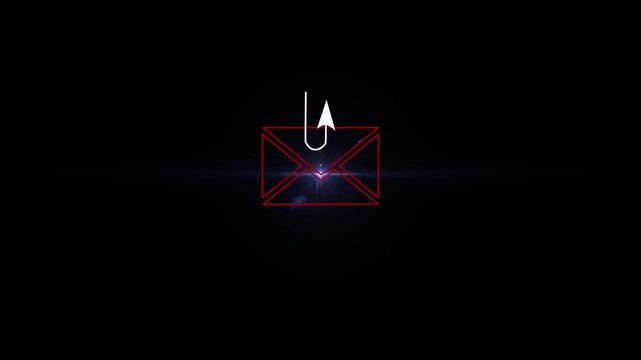 Smishing attack, sms spam phishing from scammer, concept. Red envelope with hook icon in criminal hacker hand who use mobile smart phone cyberattack sending. Motion graphics of mail concept