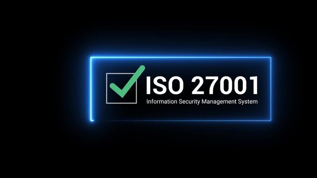 ISO 27001 concept. requirements, certification, management, standards. Businessman using tablet to choose ISO 27001 for information security management system. Motion graphics of tick iso concept