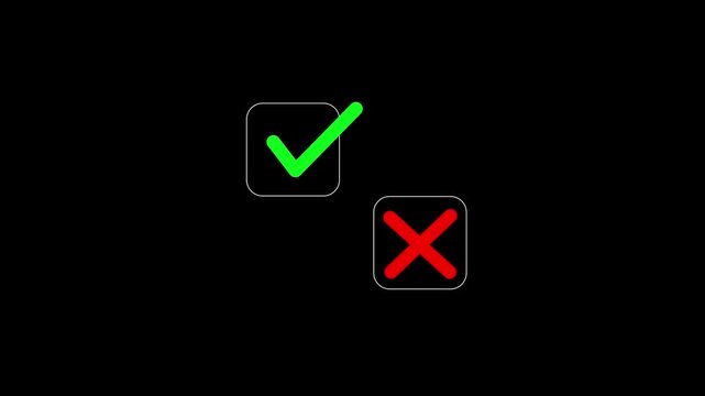 Select the check mark on a laptop. check right and wrong marks. concept decide to choose vote. yes or no decisions, and business options. Motion graphics of tick and cross mark