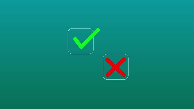 Select the check mark on a laptop. check right and wrong marks. concept decide to choose vote. yes or no decisions, and business options. Motion graphics of tick and cross mark
