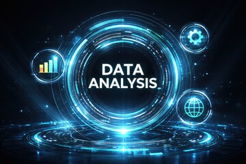 Fototapeta premium Futuristic data analysis concept with glowing blue circular interface