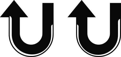 U turn arrow icon set in bold black style representing reverse direction navigation traffic signs and user interface symbols isolated on white background © jafrine