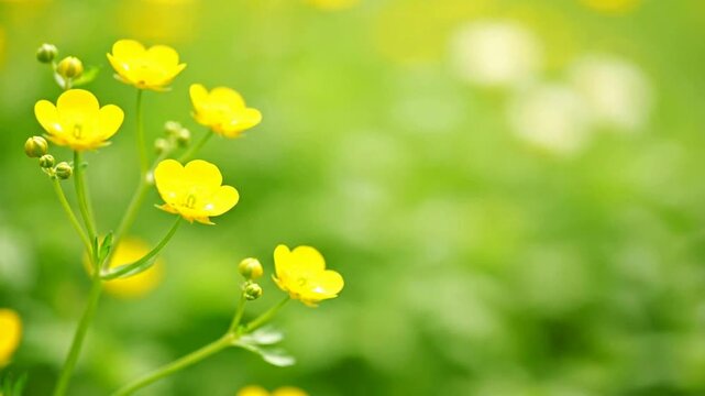 Vibrant yellow spring flowers blooming in a lush green meadow under soft natural light, symbolizing fresh beginnings and the awakening of nature's beauty