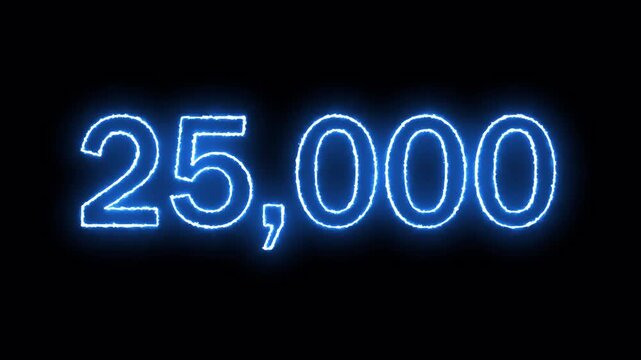 Number 25,000 Text Animation with Transparent Background &ndash; Glowing Outline Numeric Typography in 4K