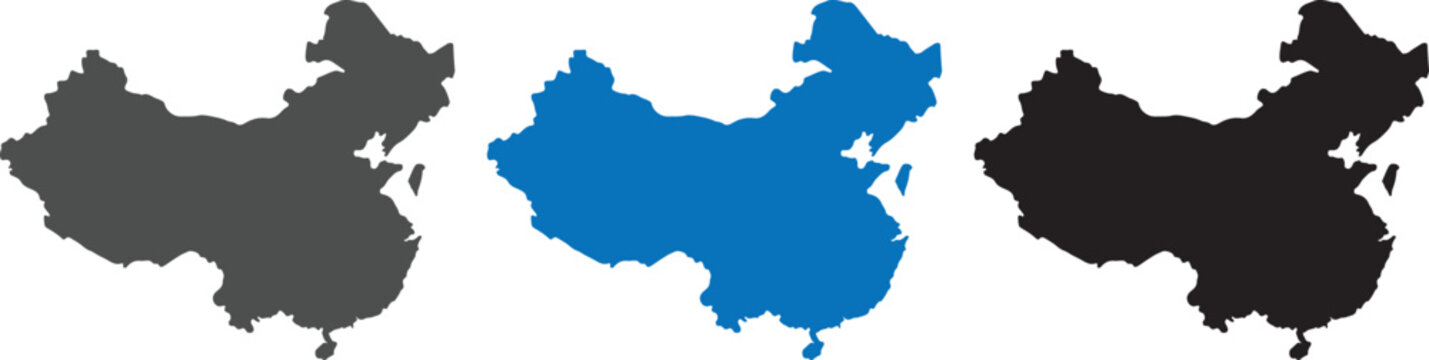 Set of China Map Silhouettes in Multiple Colors - High Detail Mainland China Geographic Outlines for Business, Travel, and Infographic Design