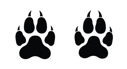 Fototapeta premium Two black paw prints displayed against a white background silhouette
