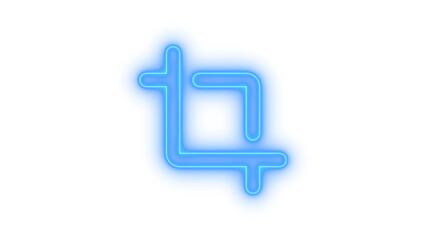 Fototapeta premium Bright blue neon glowing crop icon illustration representing modern image editing tool for digital application interface or web design, isolated on transparent background.