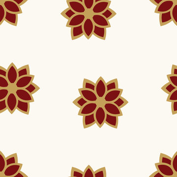 Golden lotus flower mandala seamless pattern for modern hindu temple decor and spiritual home wallpaper in flat design vector style.