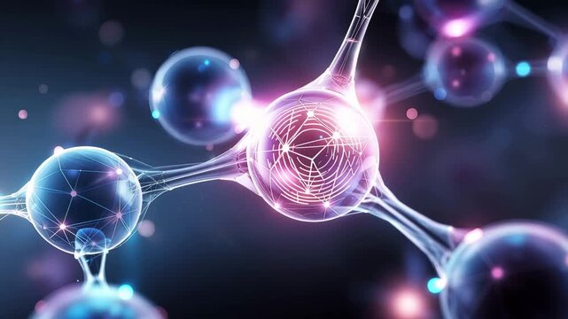 Futuristic holographic molecular structure dark sci-fi environment digital art elegant visualization close-up view energy filaments