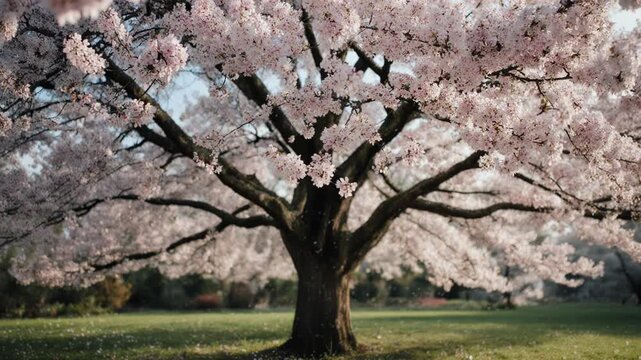 春風に揺れ満開に咲き誇る桜並木の風景