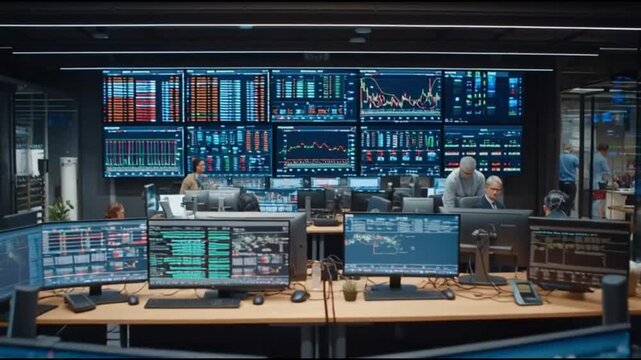 Stock traders analyzing market data on multiple screens