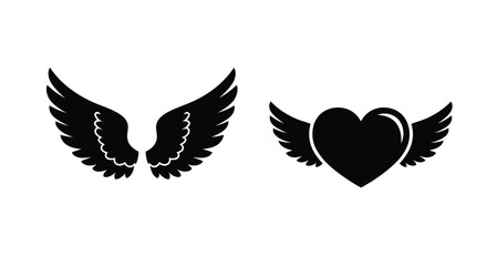 Fototapeta premium Two black winged hearts a striking artistic silhouette