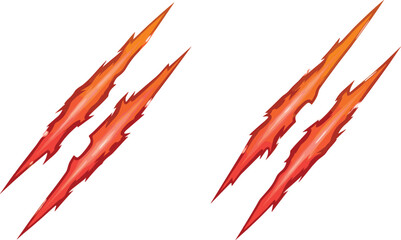 Red predator claw marks and scratch vector set with fire and blood texture for aggressive animal attack gaming and action movie design elements