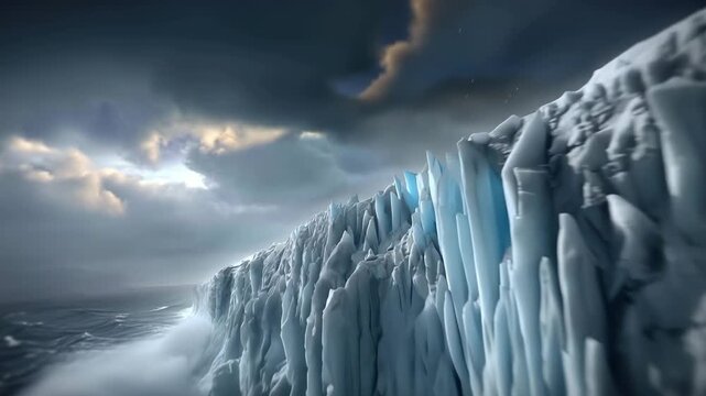 Massive hyperrealistic hurricane over arctic islands snowy landscape oceanic storm environment dramatic viewpoint