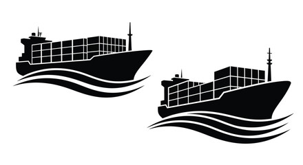 Obraz premium Two container ships sailing on waves a striking silhouette