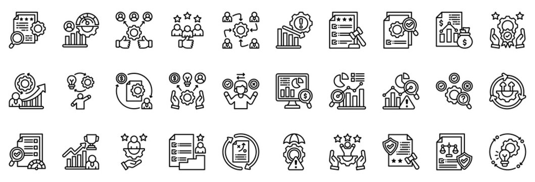 Management Review Icon Collection Set. Clean Outline Style Icon Vector Illustration.