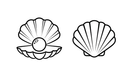 Two open seashells with pearls a striking black silhouette © MDHOJAIFA