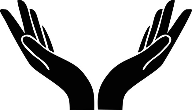 Pair of open black hands reaching upwards symbolizing support care and prayer isolated on a white background