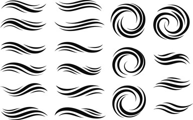 Fototapeta premium Abstract Black Wave Swirl Brush Stroke Vector Set