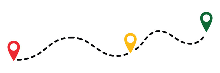 Route location icon on white background, start and end journey signs symbols, vector illustration in flat and outline styles, navigation map pin and path line graphics for travel app interface © John D. Thornton