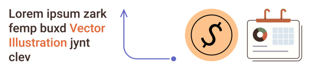Fototapeta premium Financial planning, economic analysis, business growth, time management, data visualization, budgeting. Features a rising line graph, dollar symbol and a calendar chart. Financial planning