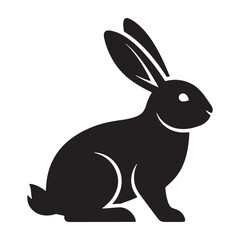 Obraz premium Black silhouette of a sitting rabbit isolated on white background