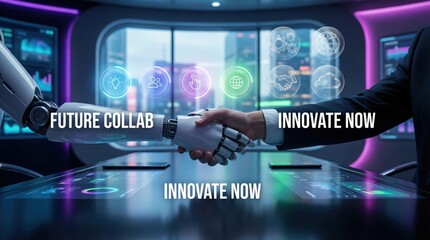 Fototapeta premium Robot and human collaborating in modern futuristic workspace