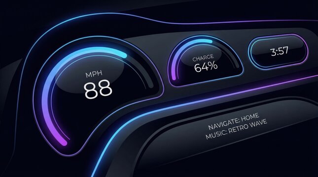 Modern car dashboard with speedometer and navigation screen