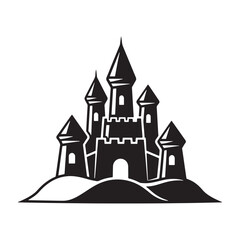Obraz premium Black and white medieval castle vector silhouette isolated on transparent background