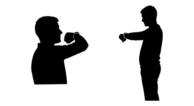 Two silhouettes demonstrating a boxing punch and defensive block technique.