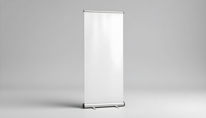 Blank white roll up banner stand for advertising and promotion on a clean studio background