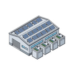 Data Center with Solar Panels Illustration.