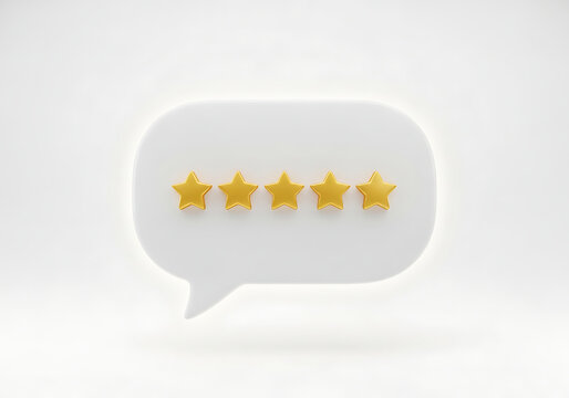 Modern chat bubble with five star rating inside