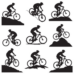Fototapeta premium Black Mountain Biking Silhouette Vector, High Quality Illustration on White Background