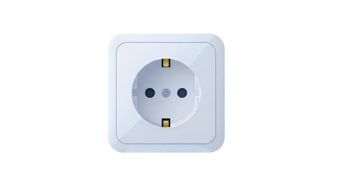 White electrical wall socket with two round plugs isolated on transparent background