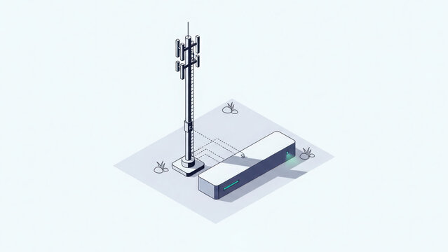 A 3d rendering of a cell tower and a building