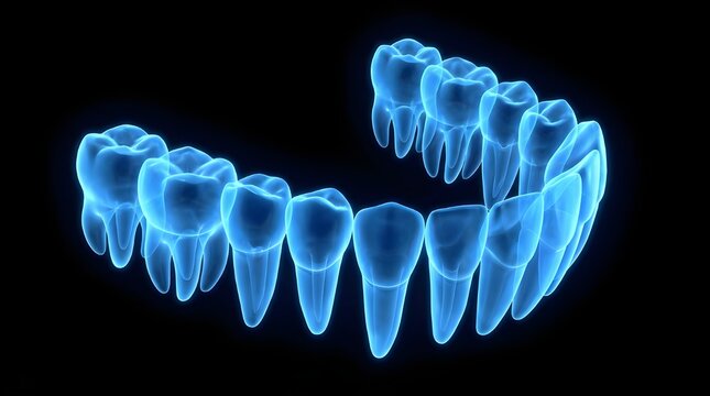 Digital X-Ray Style Illustration of Human Mandible with Full Teeth Alignment