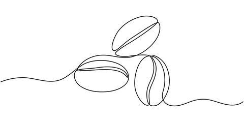 Obraz premium continuous line of coffee beans. one line drawing of coffee beans. line art of coffee beans. one line Icon drawing, Coffee bean line. Coffee grain seed for cafe. Hand drawn art one line icon.