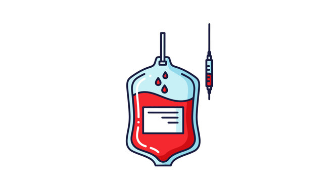 Blood Bag with Red Liquid and Syringe.