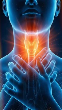 Medical 3DCG depicting a woman's sore throat and inflammation. Transparent animation from head to chest (vertical video)