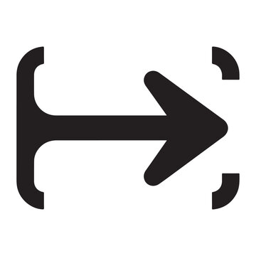 Black arrow pointing to the right inside square brackets  isolated on white background