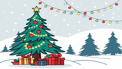 Obraz premium Decorated Tree Vector Winter Holiday Greeting Background