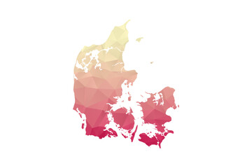 Naklejka premium Denmark Map - Polygon Style Vector Illustration in Peach and Pink Gradient, Low Poly Geometric Design, Isolated on White Background for Infographics and Projects.