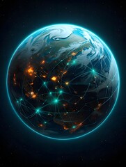 Obraz premium Glowing planet Earth with a network of digital connections highlighting global communication and technology