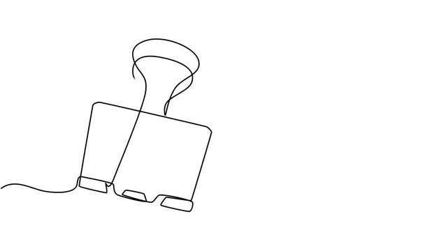 binder clips animation continuous one line drawing, Self drawing line animation paper clip Attach continuous one single line drawn concept video, Minimal linear contour forming attachment symbol. pro.