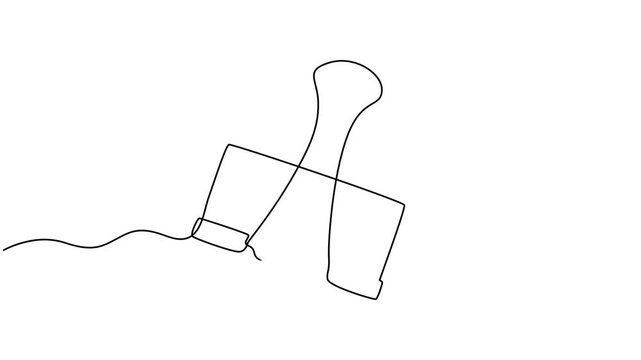 binder clips animation continuous one line drawing, Self drawing line animation paper clip Attach continuous one single line drawn concept video, Minimal linear contour forming attachment symbol. pro.