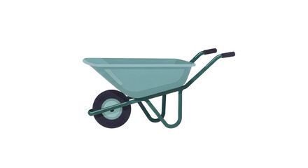 Blue toy wheelbarrow with black handles and wheels isolated on transparent background