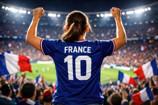 France Female Soccer Fan Celebrate in Stadium